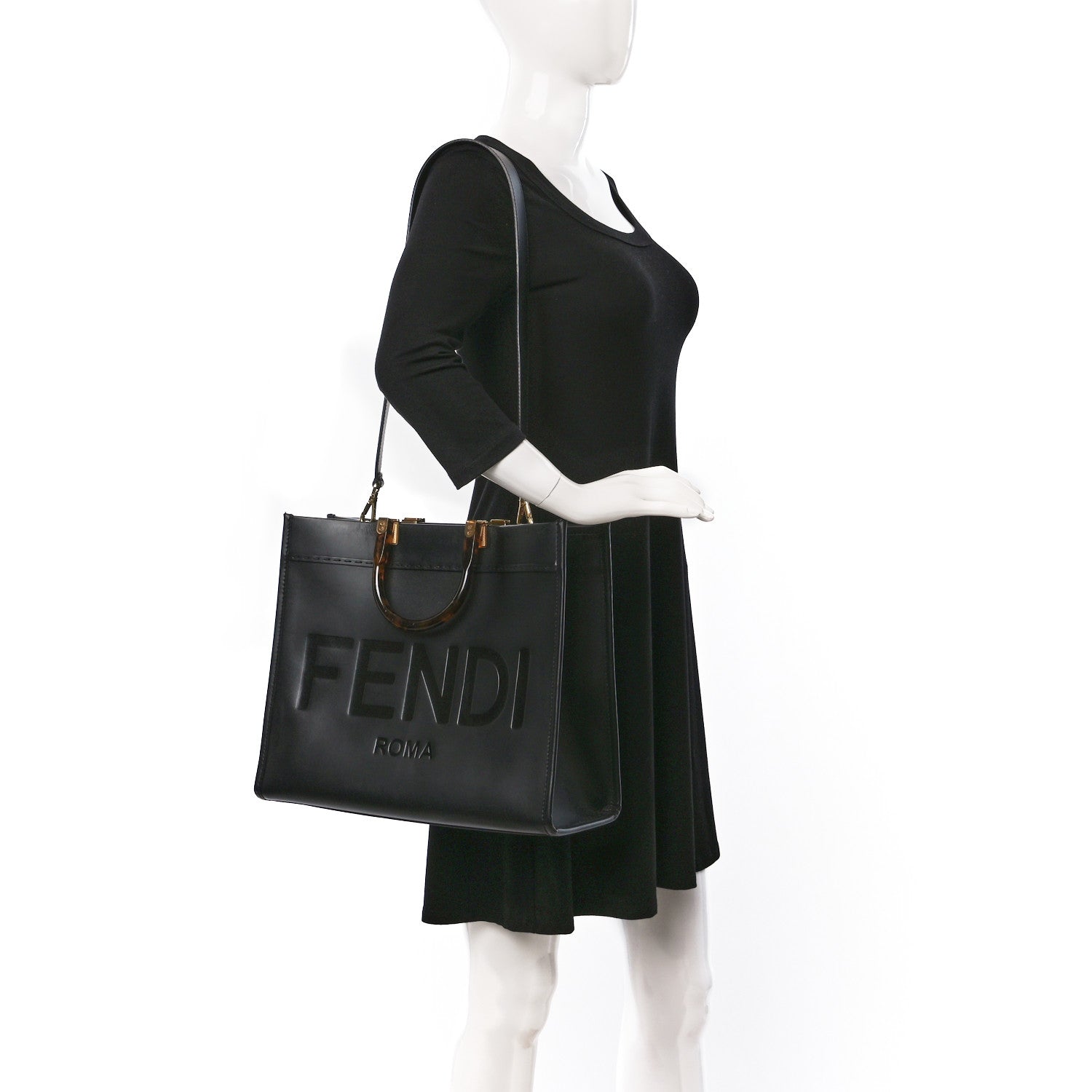 Fendi Vitello King Plexiglass Medium Fendi Sunshine Shopper Tote Black 2 of 18