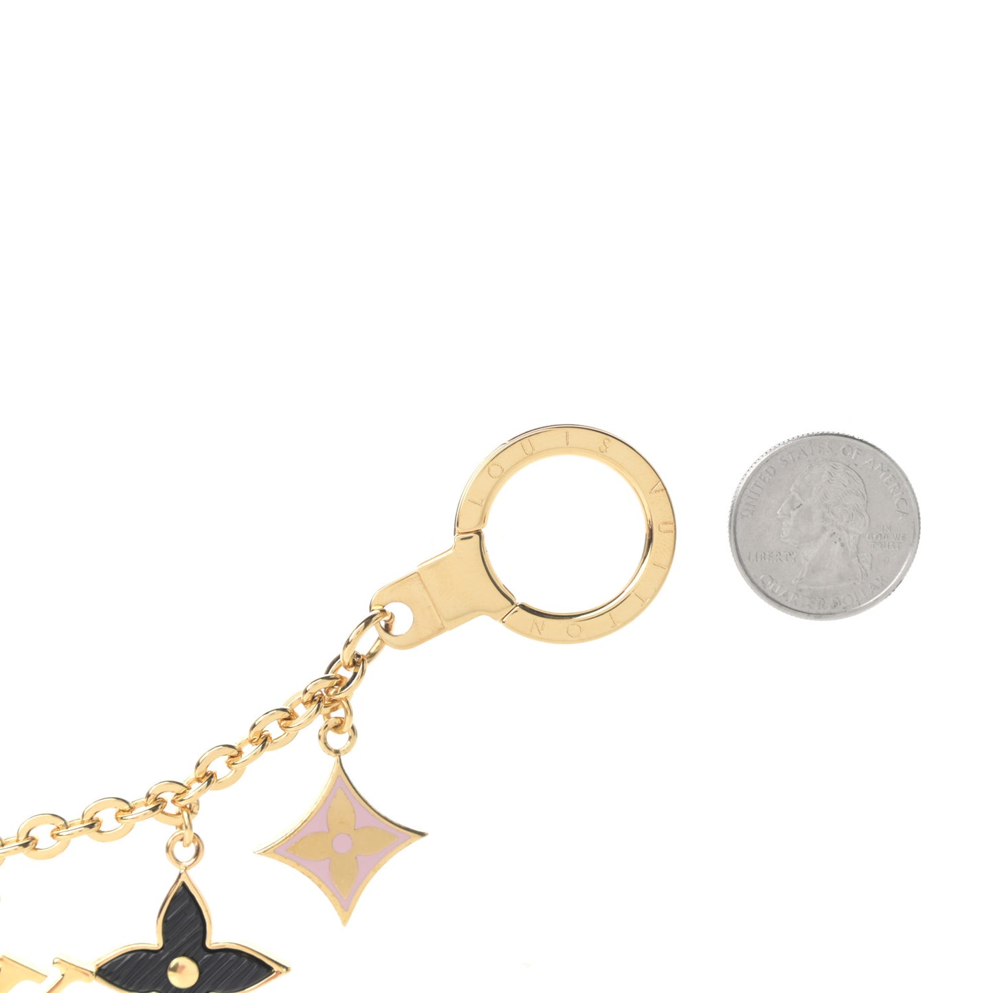 Brass Enamel Fleur De Monogram Bag Charm Chain Gold