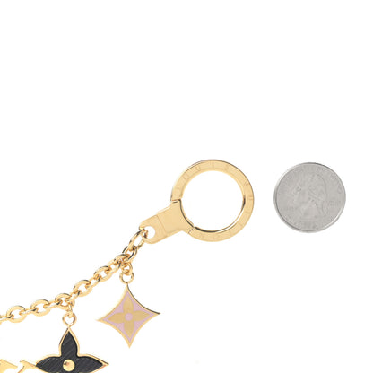 Louis Vuitton Brass Enamel Fleur De Monogram Bag Charm Chain Gold 3 of 6