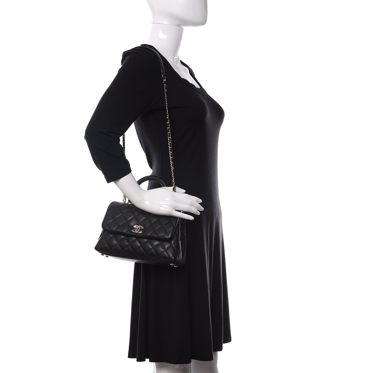 Caviar Quilted Mini Coco Handle Flap Black