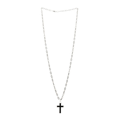 David Yurman Sterling Silver Black Onyx Cross Pendant DY Madison Chain Necklace 3 of 4