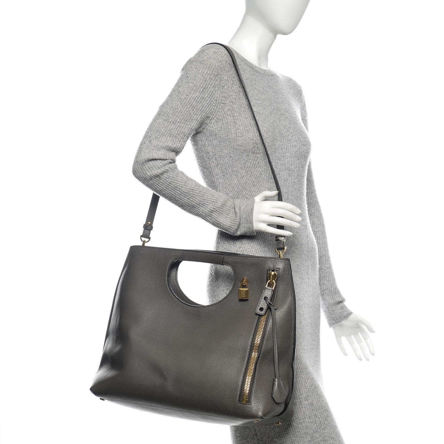 Tom Ford Grained Calfskin Alix Padlock Zip Tote Graphite 2 of 6