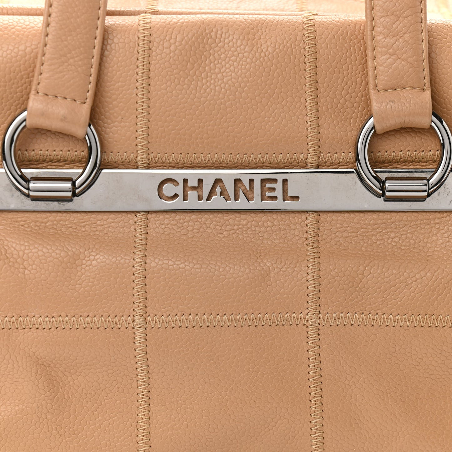 Caviar Square Stitched Tote Beige