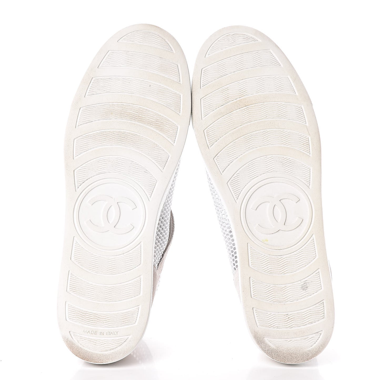 Fabric Mesh Suede Calfskin High Top Sneakers 41 White