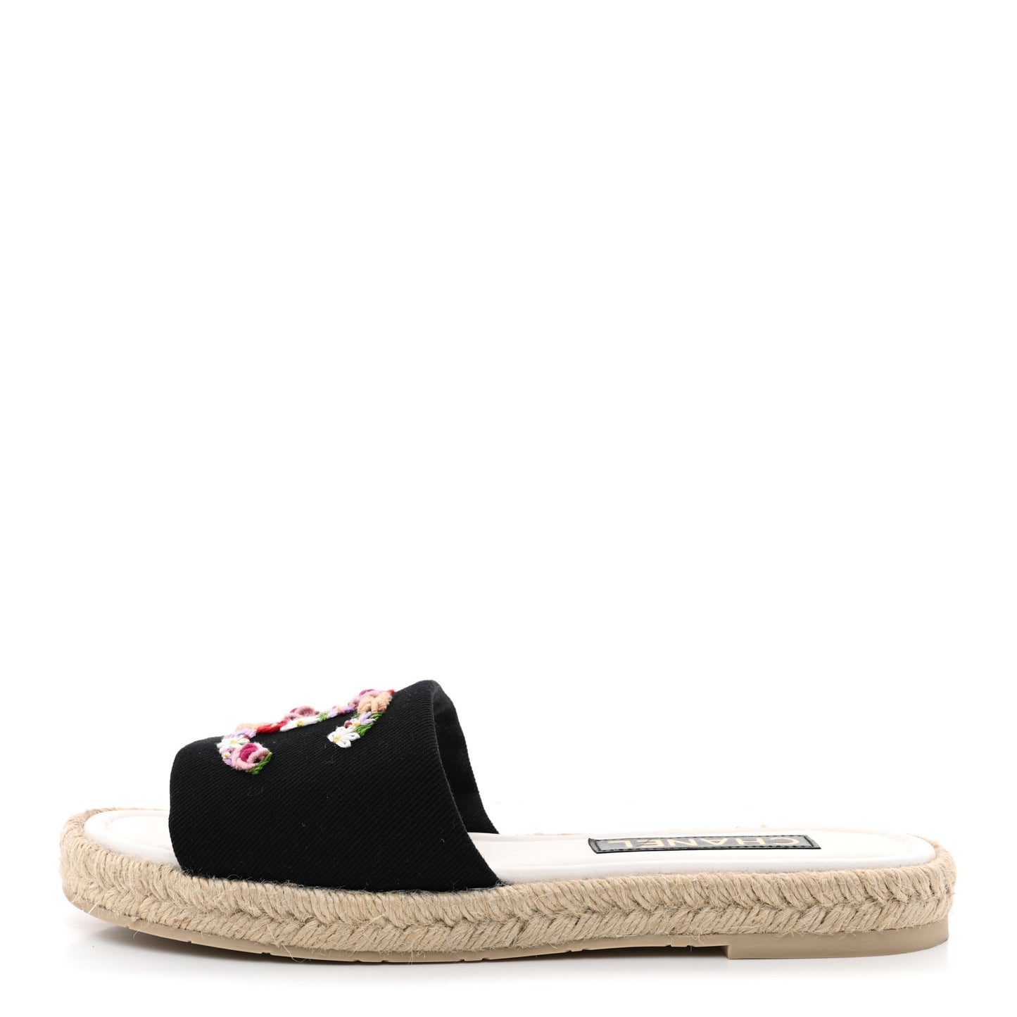 Canvas Embroidered CC Floral Espadrille Slip On Sandals 39 Black Multicolor