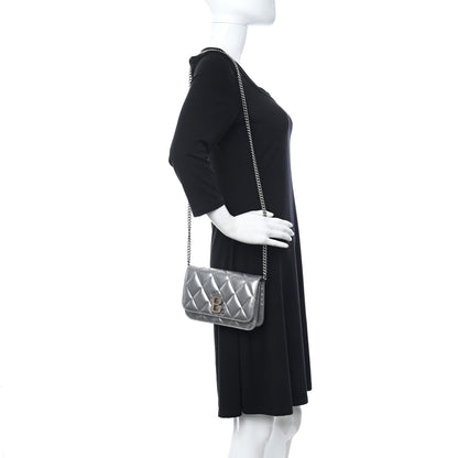 Balenciaga Metallic Calfskin Quilted Touch B Wallet On Chain Silver 2 of 9