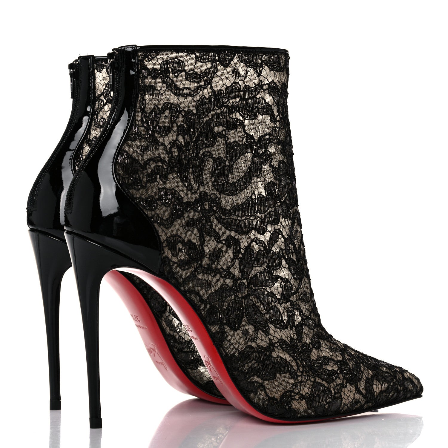Christian Louboutin Patent Rete Lace Dentelle Psybootie 100 Ankle Boots 37.5 Black 4 of 9