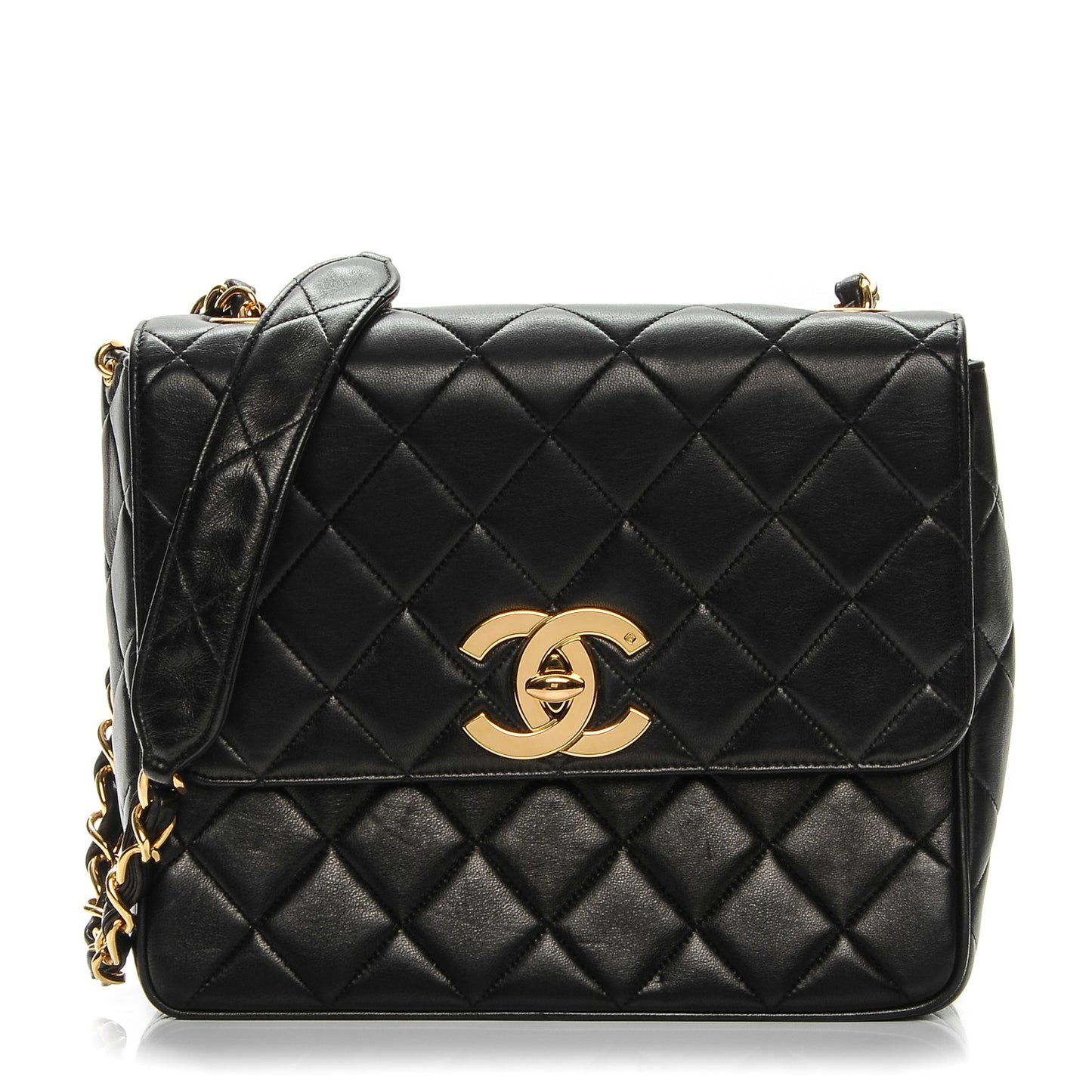 Lambskin Quilted Medium Single Flap Black