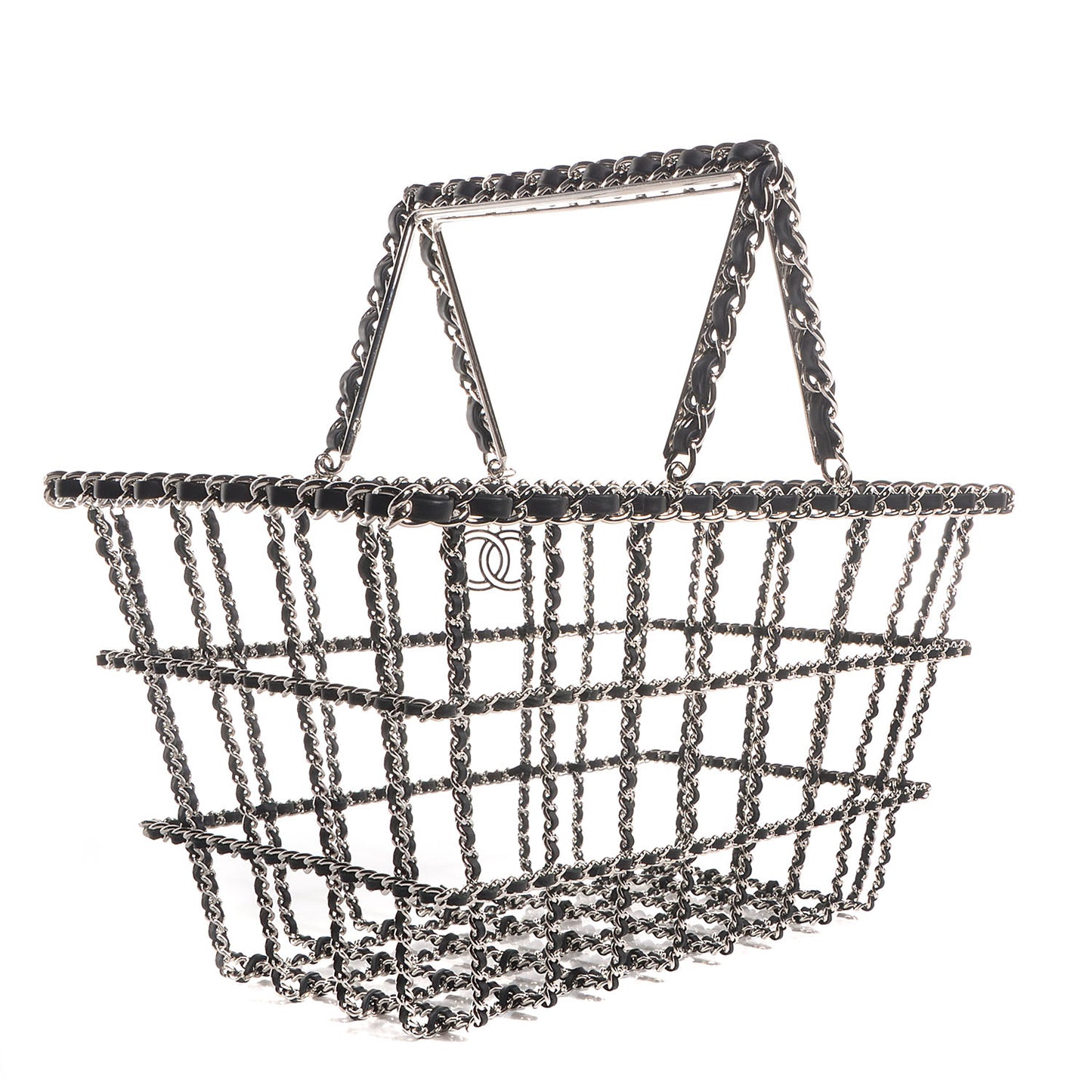 Brass Calfskin Grocery By Shopping Basket Silver