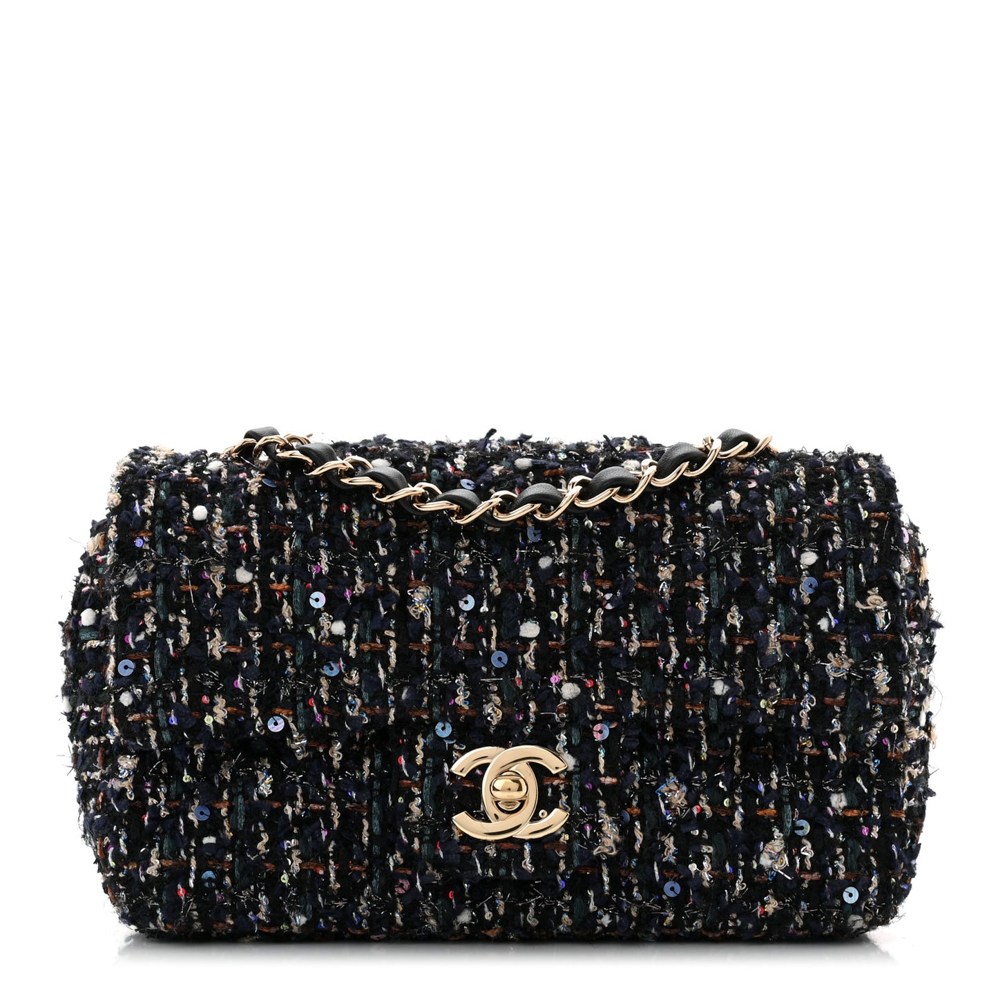 Glittered Tweed Quilted Mini Rectangular Flap Navy Blue Mulitcolor