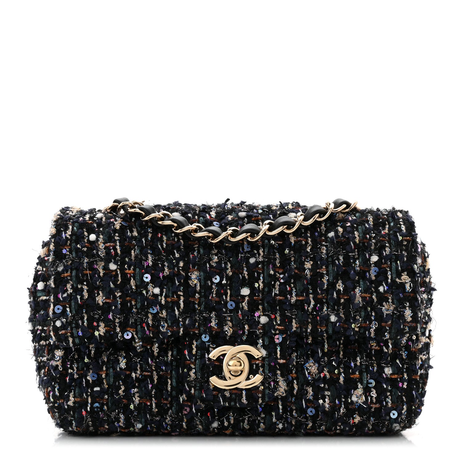 Chanel Glittered Tweed Quilted Mini Rectangular Flap Navy Blue Mulitcolor 1 of 10