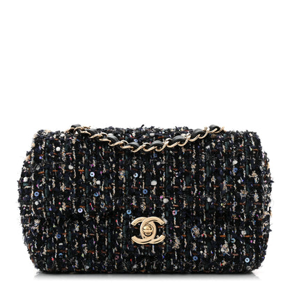 Chanel Glittered Tweed Quilted Mini Rectangular Flap Navy Blue Mulitcolor 1 of 10