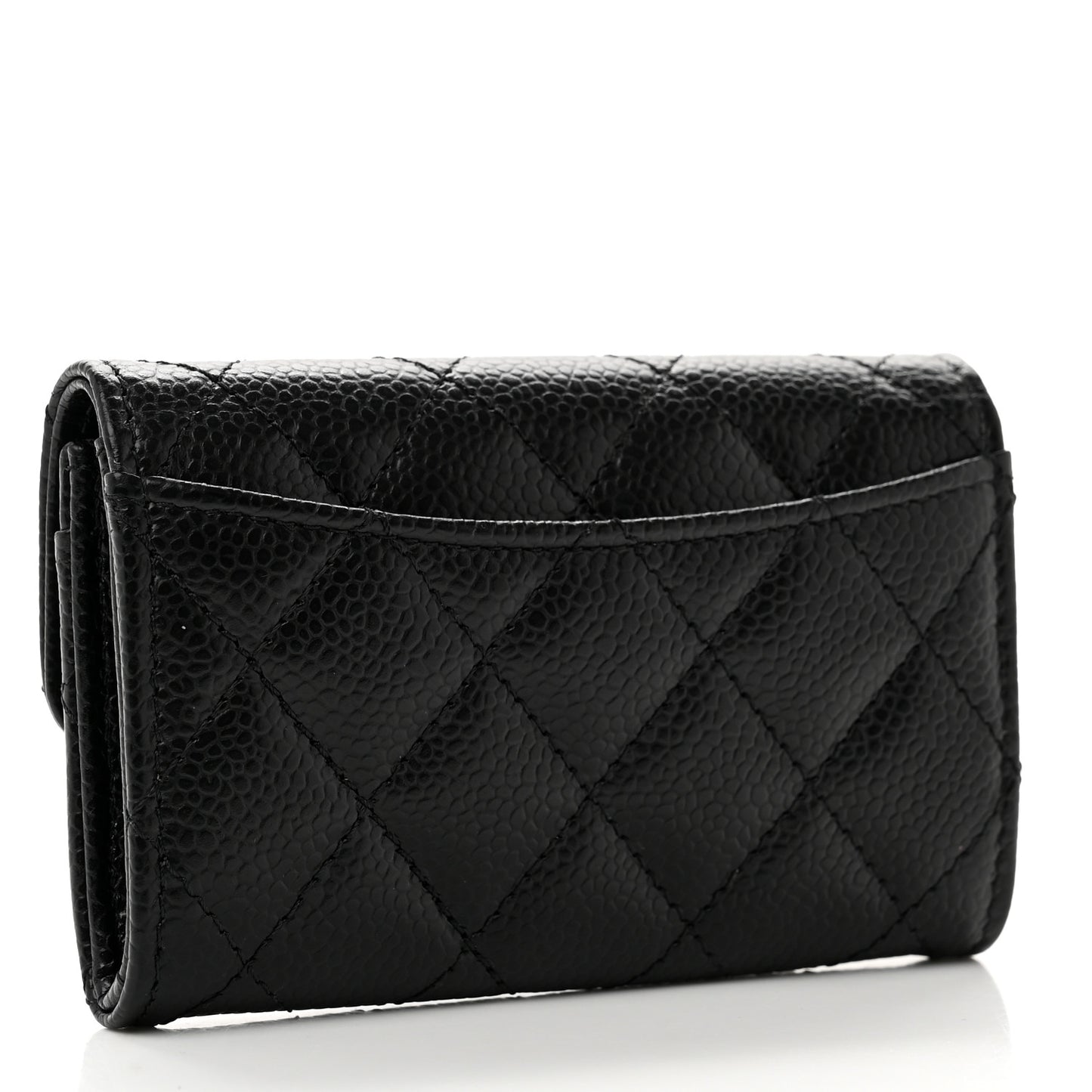 Caviar Quilted Flap Card Holder Wallet Black