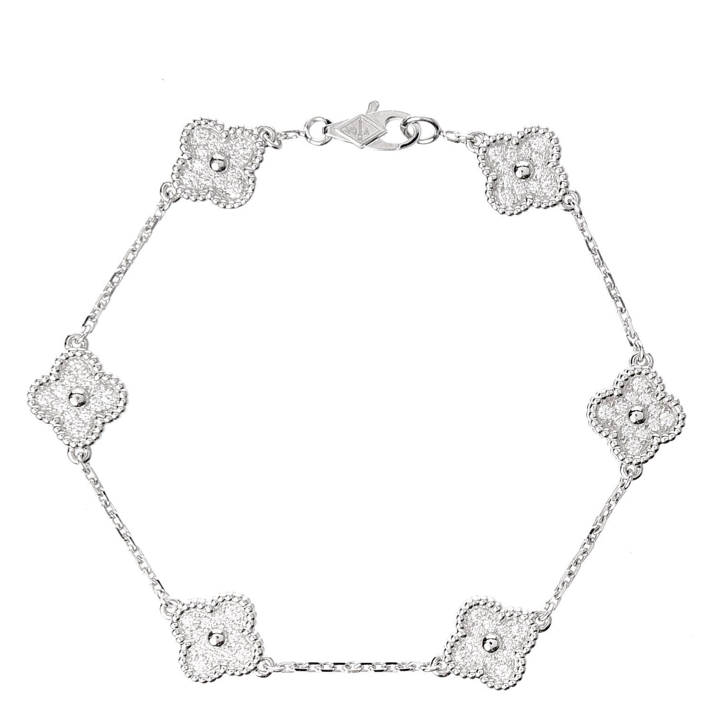 18K White Gold Diamond 6 Motifs Sweet Alhambra Bracelet