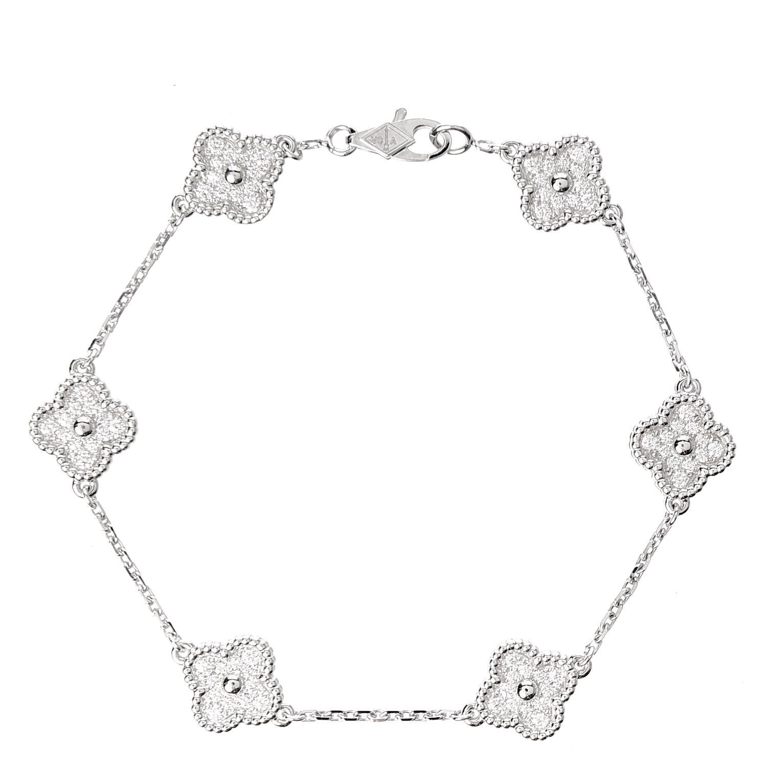 Van Cleef & Arpels 18K White Gold Diamond 6 Motifs Sweet Alhambra Bracelet 1 of 5
