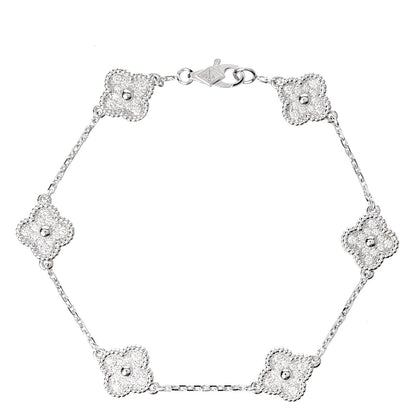 Van Cleef & Arpels 18K White Gold Diamond 6 Motifs Sweet Alhambra Bracelet 1 of 5