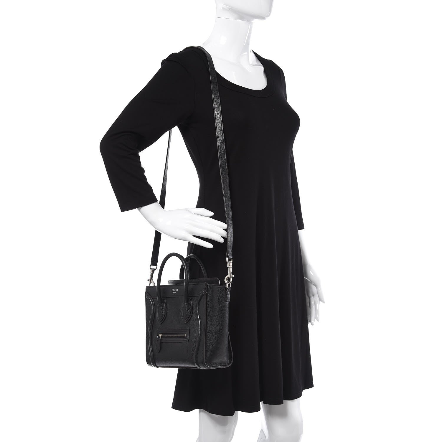 Celine Drummed Calfskin Nano Luggage Black 2 of 11