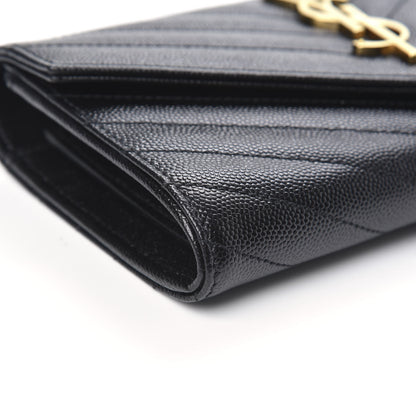 Saint Laurent Grain De Poudre Matelasse Chevron Monogram Flap Wallet Black 7 of 10