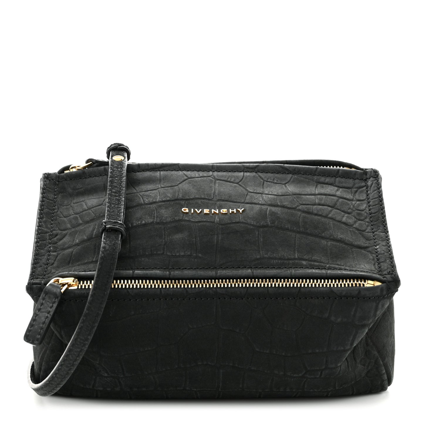 Calfskin Crocodile Embossed Mini Pandora Black