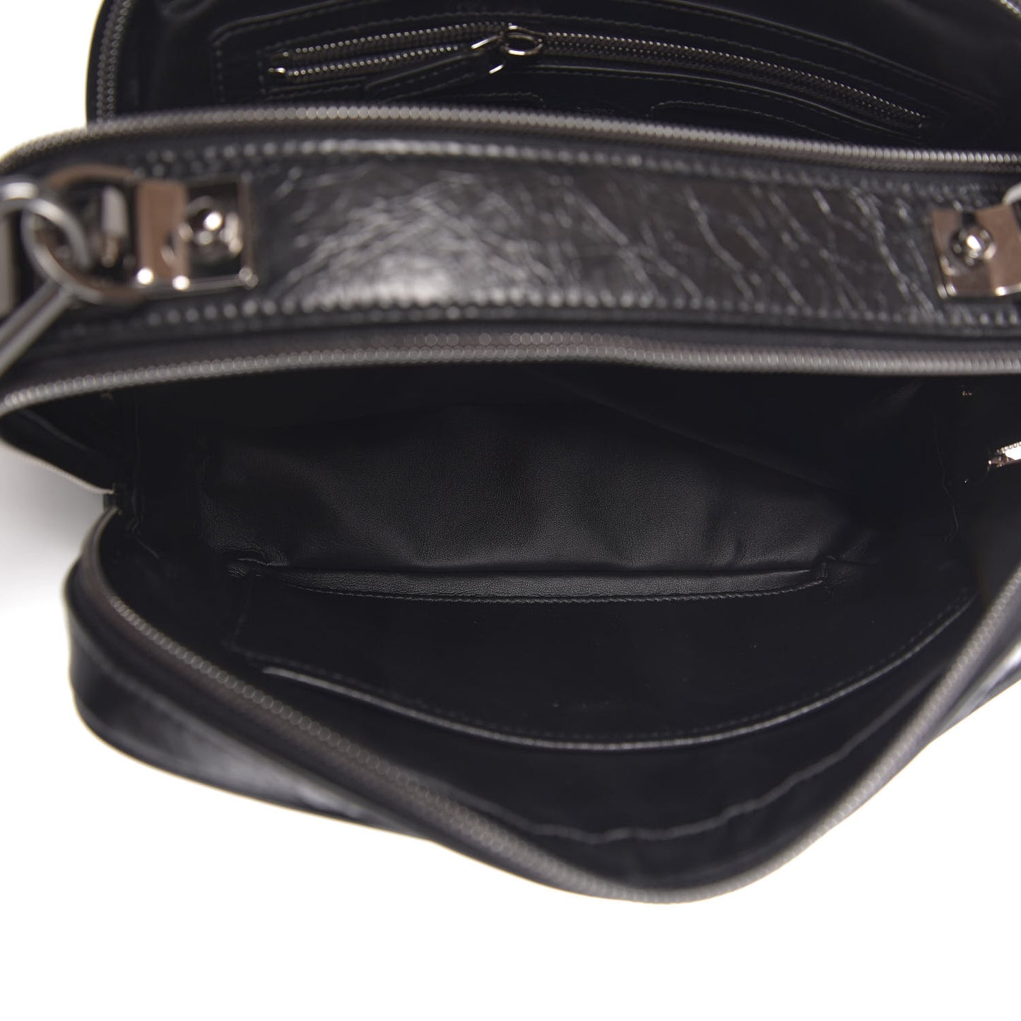 Crushed Calfskin Logo Crossbody Bag Black
