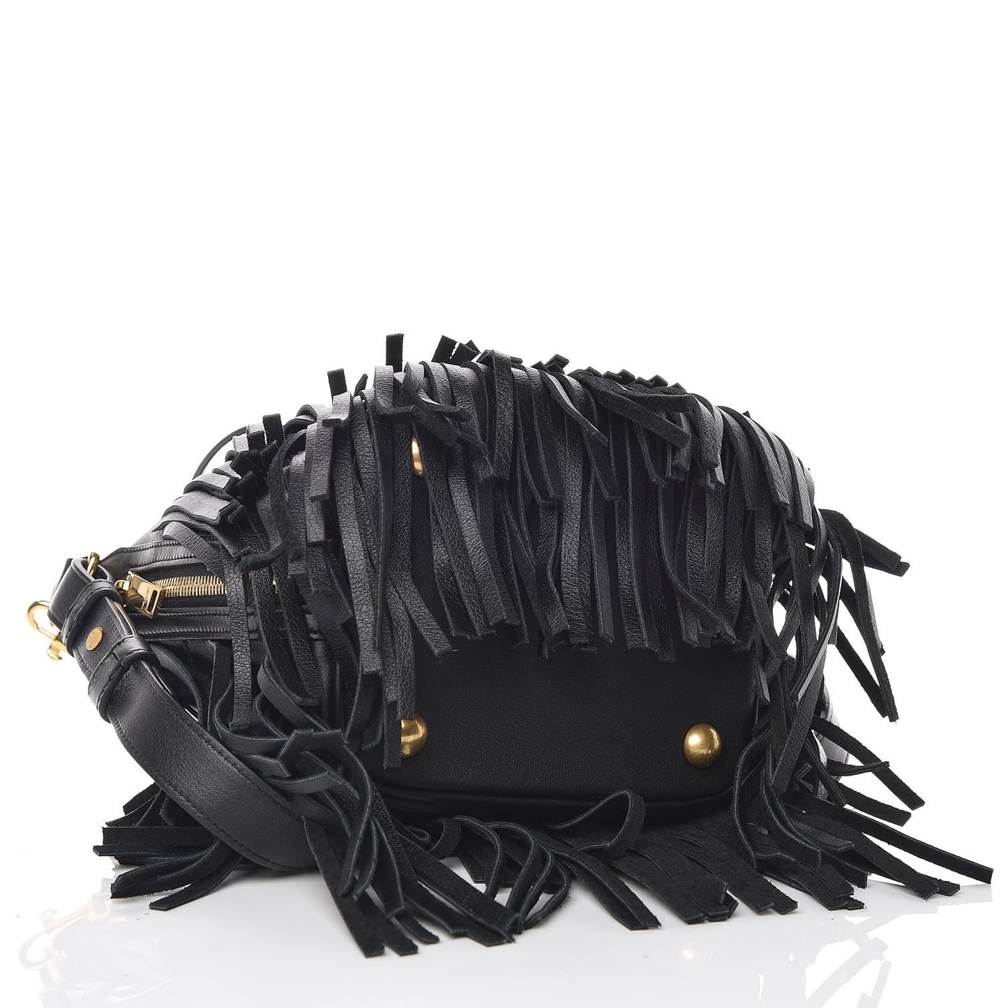 Calfskin Small Emmanuelle Fringe Hobo Bag Black