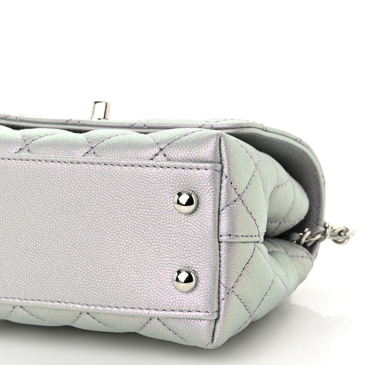 Iridescent Caviar Quilted Extra Mini Coco Handle Flap Purple