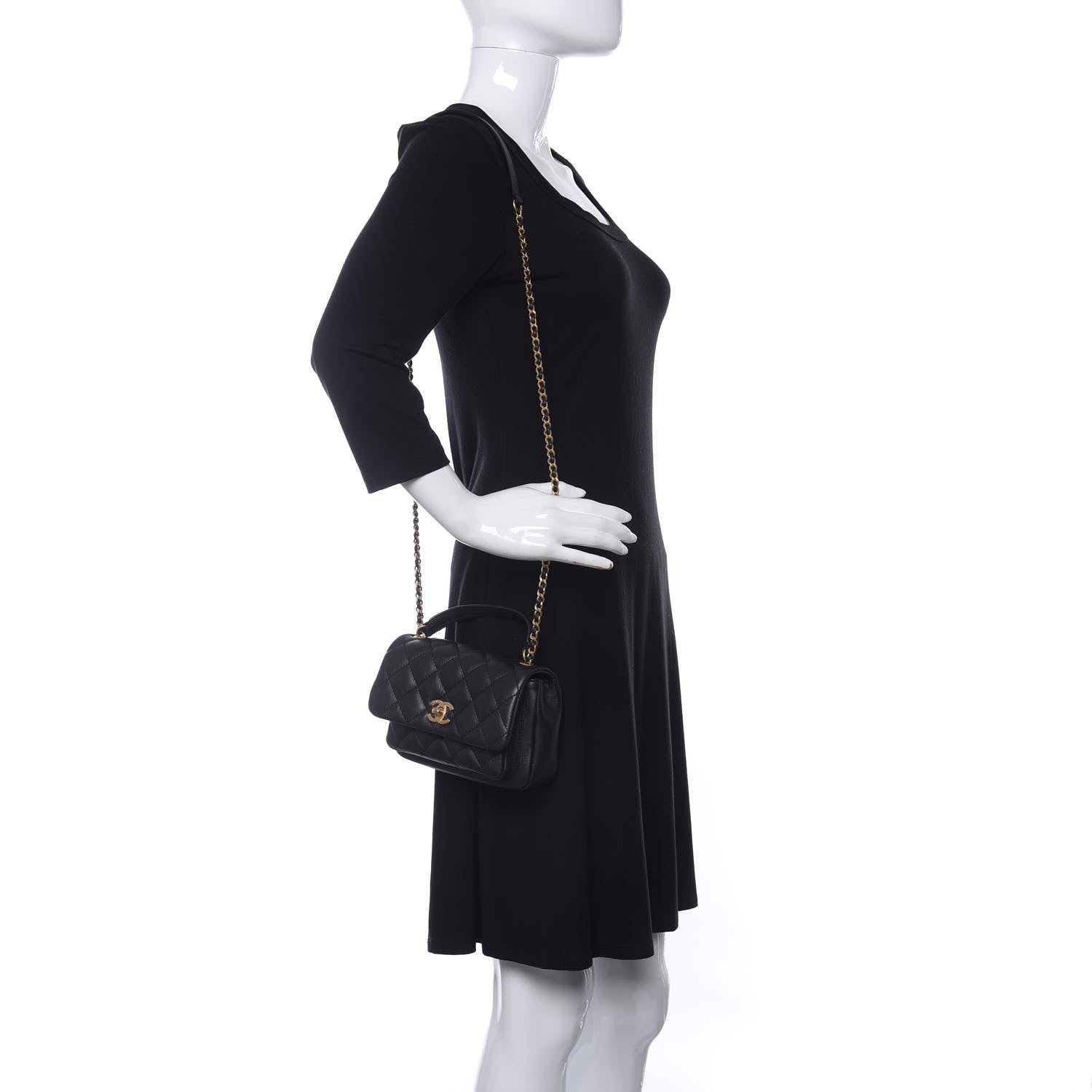 Chanel Calfskin Quilted Top Handle Flap Black 2 of 10