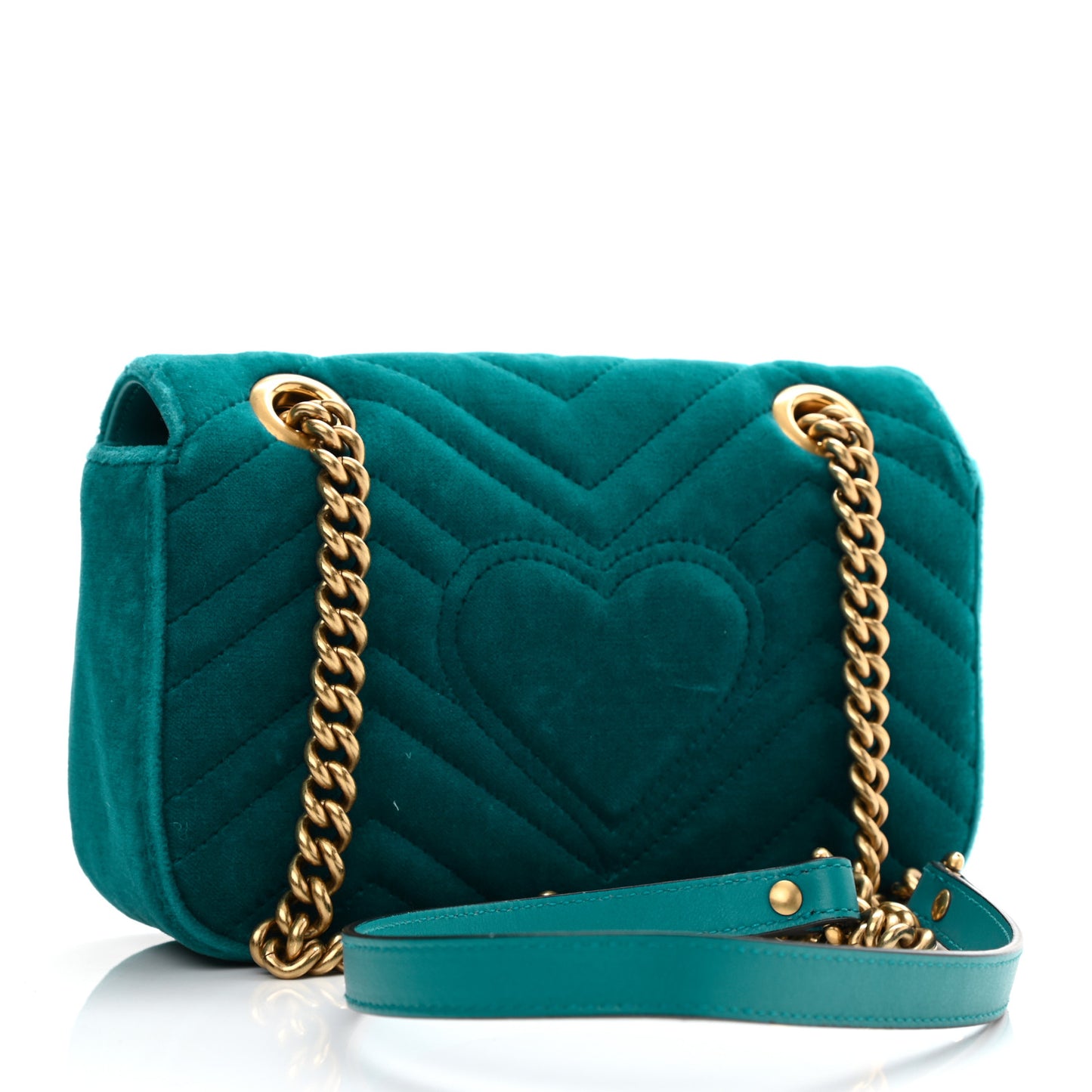 Velvet Matelasse Mini GG Marmont Shoulder Bag Pavone Cyan