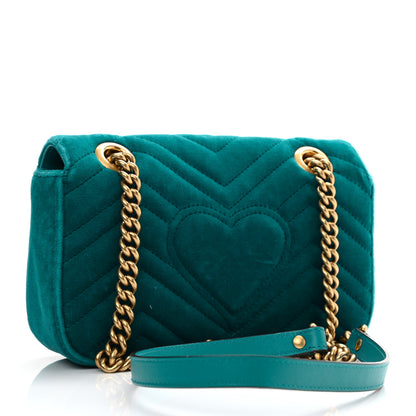 Gucci Velvet Matelasse Mini GG Marmont Shoulder Bag Pavone Cyan 3 of 11