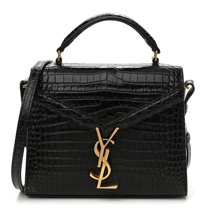 Saint Laurent Calfskin Crocodile Embossed Mini Classic Monogram Cassandra Top Handle Black 1 of 12