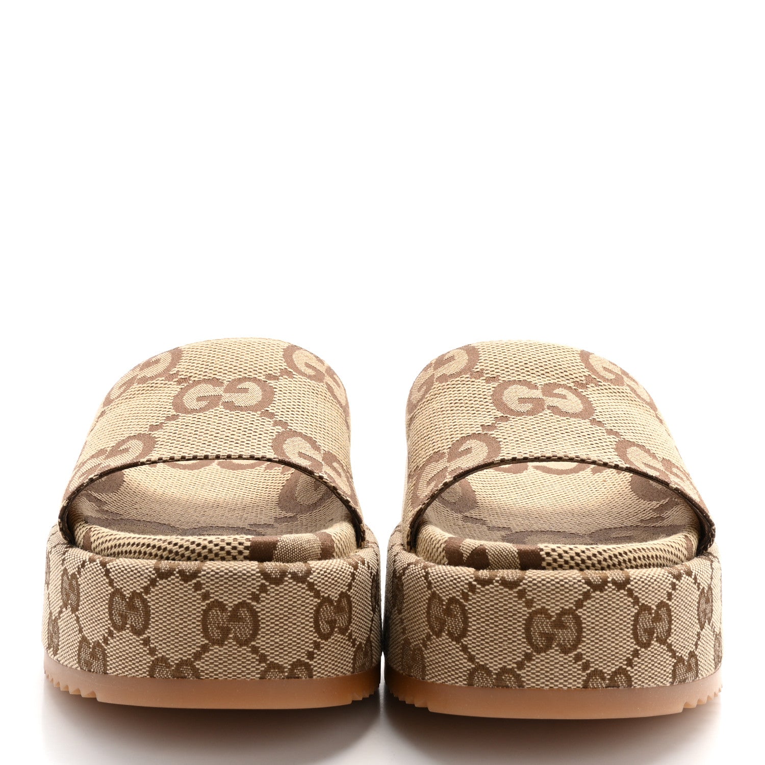 Gucci Monogram Maxi GG Angelina Platform 55mm Slide Sandals 38 Camel Ebony 2 of 9