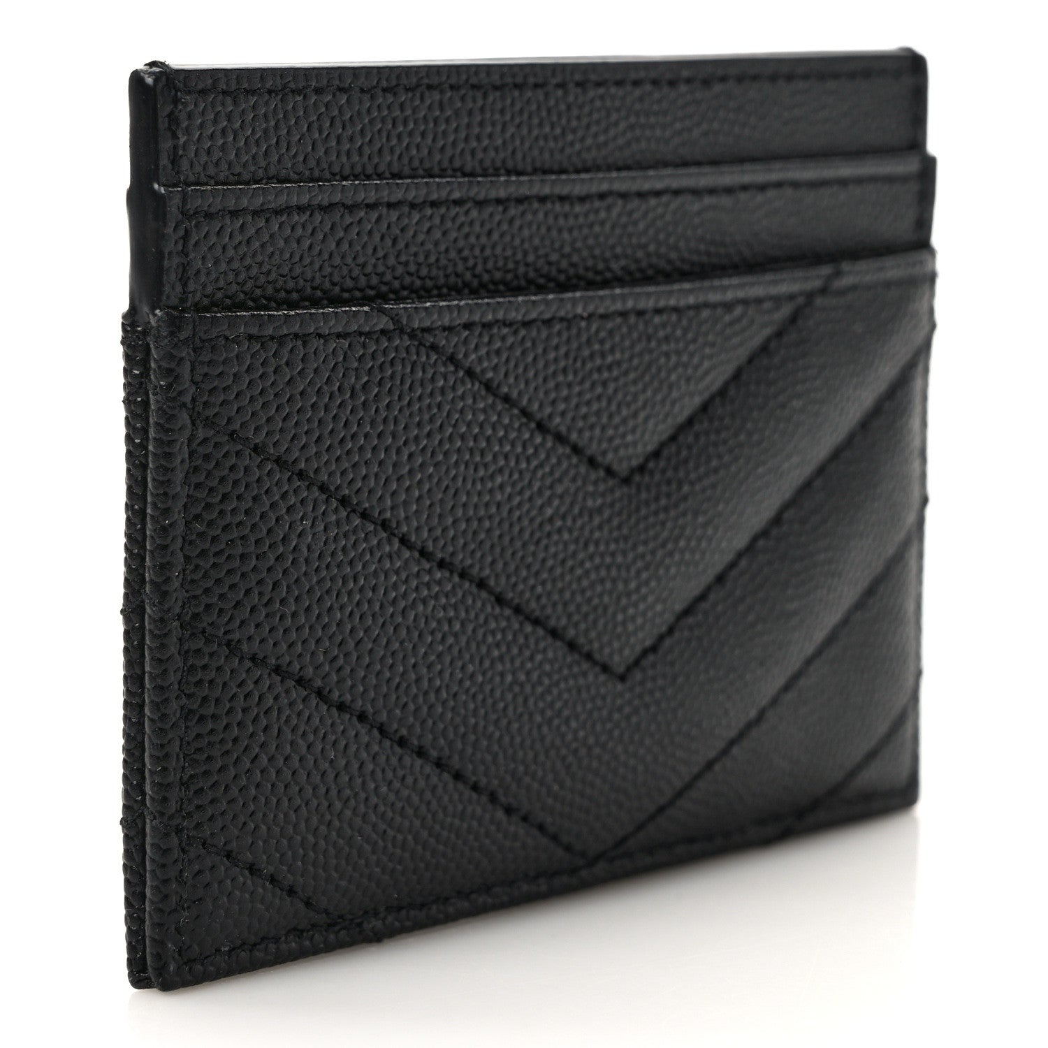Saint Laurent Grain De Poudre Matelasse Chevron Monogram Credit Card Case Black 3 of 7