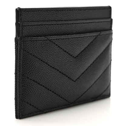Saint Laurent Grain De Poudre Matelasse Chevron Monogram Credit Card Case Black 3 of 7