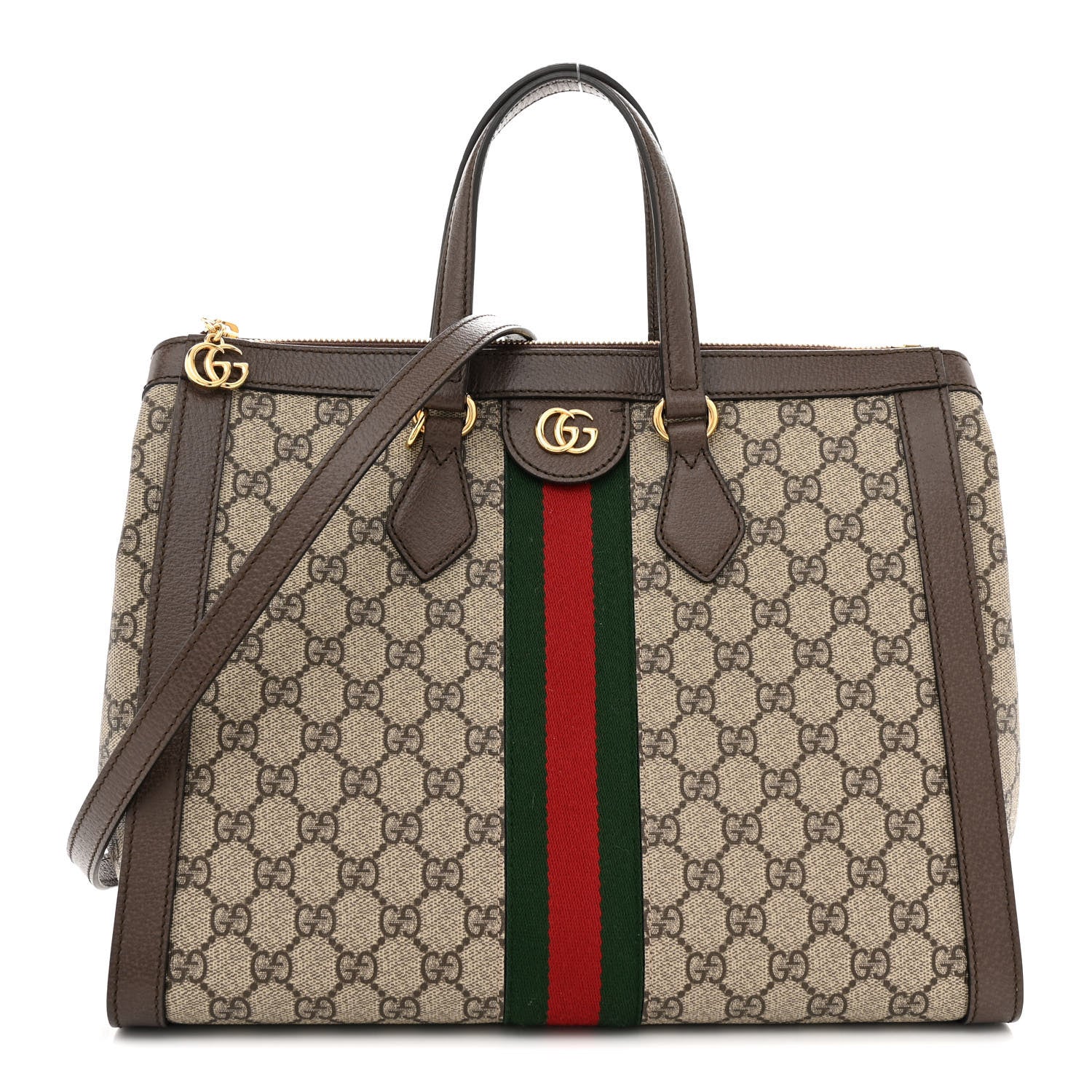 Gucci GG Supreme Monogram Web Medium Ophidia Tote Bag Brown 1 of 14