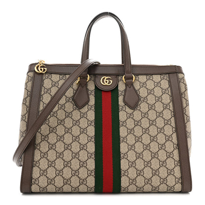 Gucci GG Supreme Monogram Web Medium Ophidia Tote Bag Brown 1 of 14