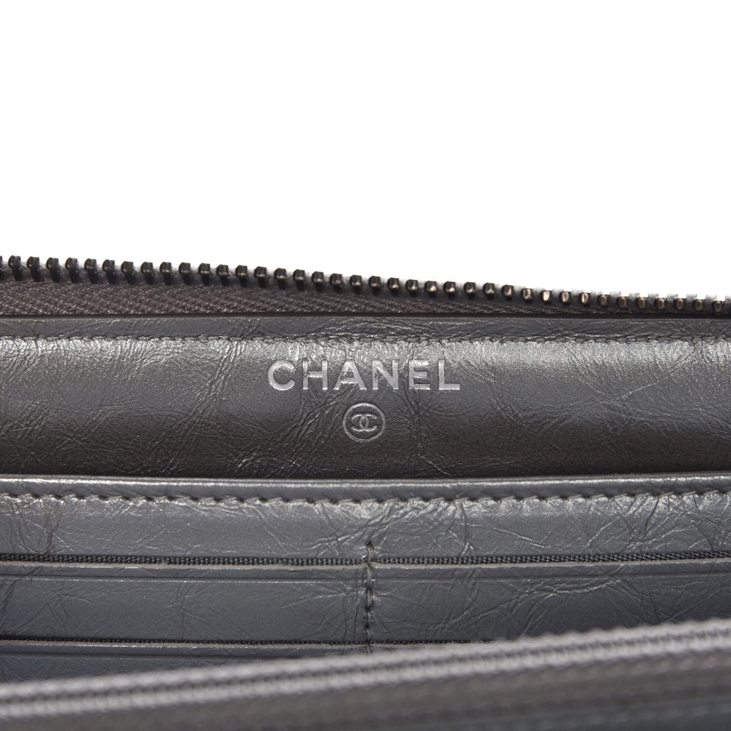 Metallic Calfskin Quilted Boy Chain Large Gusset Zip Around Wallet Silver