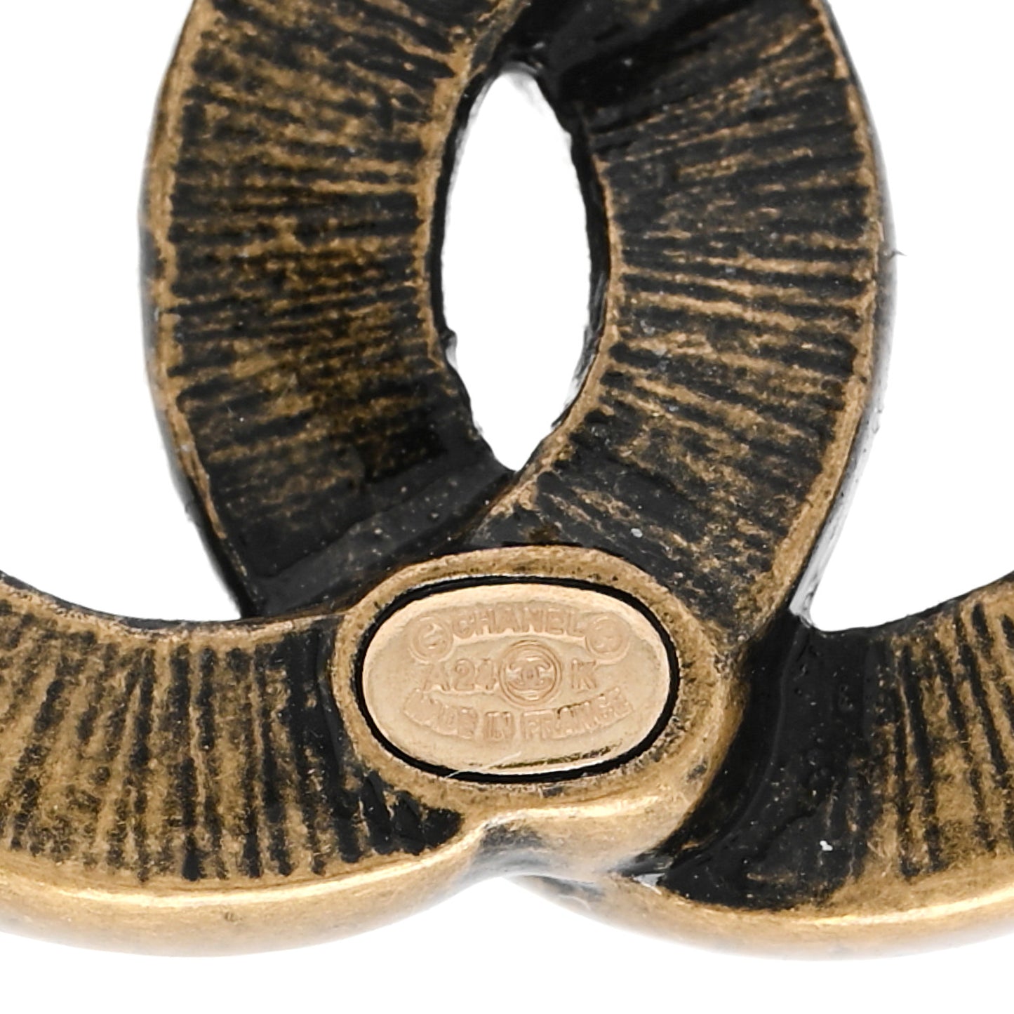 Enamel Textured CC Earrings Black Gold