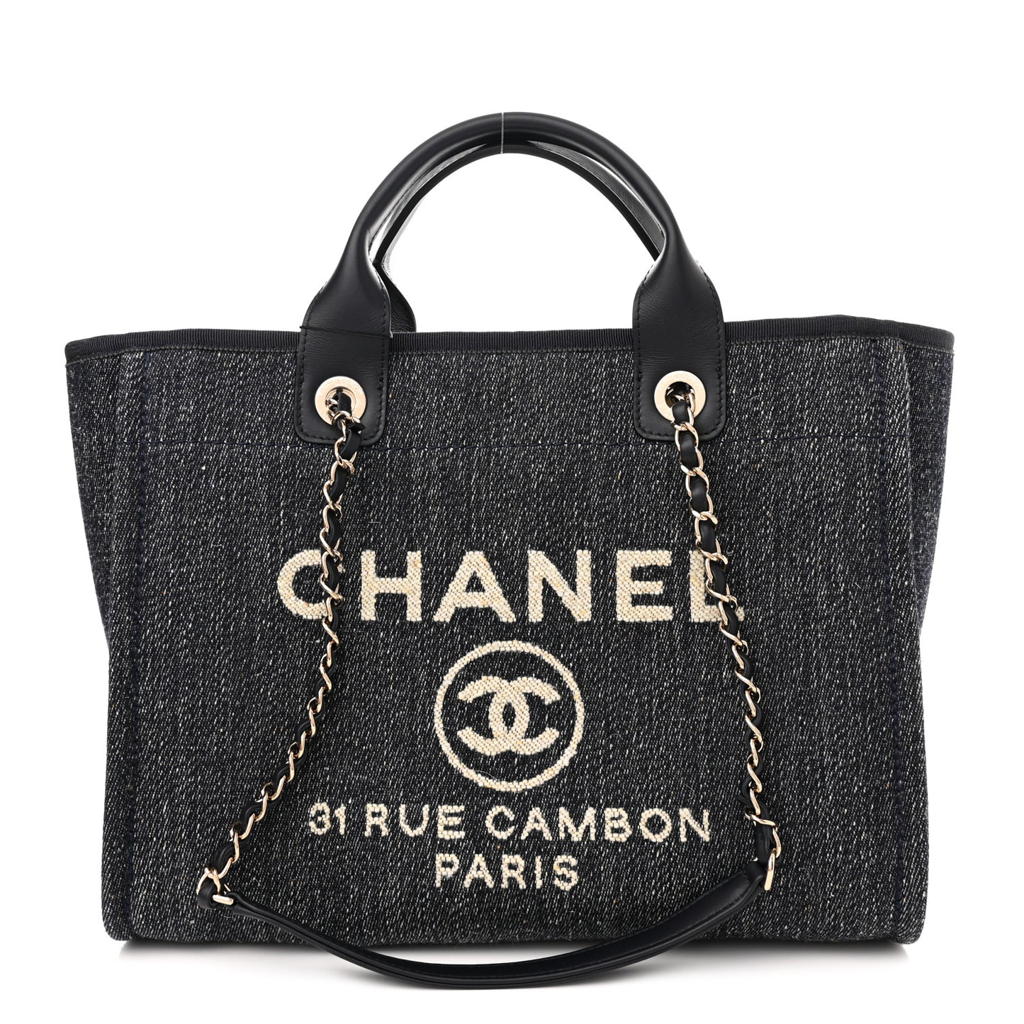 Denim Small Deauville Tote Dark Blue White