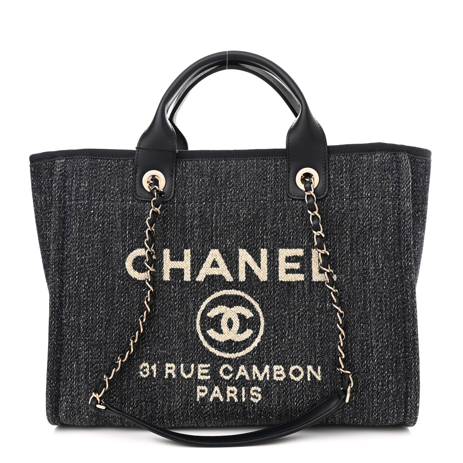 Chanel Denim Small Deauville Tote Dark Blue White 3 of 12
