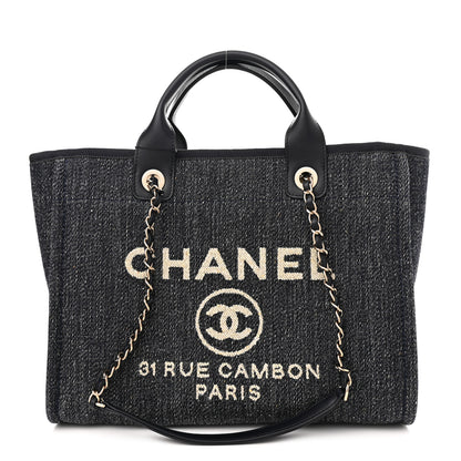 Chanel Denim Small Deauville Tote Dark Blue White 3 of 12