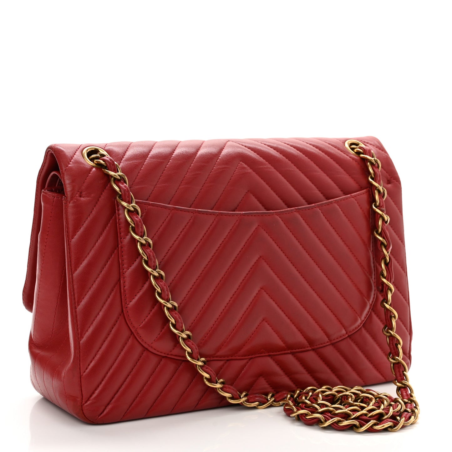 Lambskin Chevron Quilted Jumbo Double Flap Dark Red