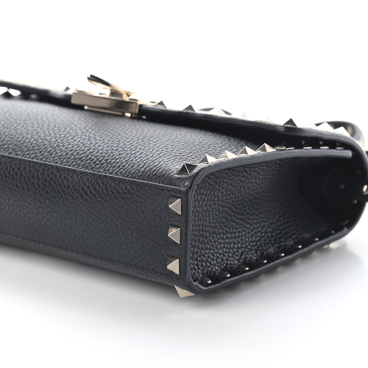 Pebbled Calfskin Medium Rockstud Flip Lock Crossbody Bag Black