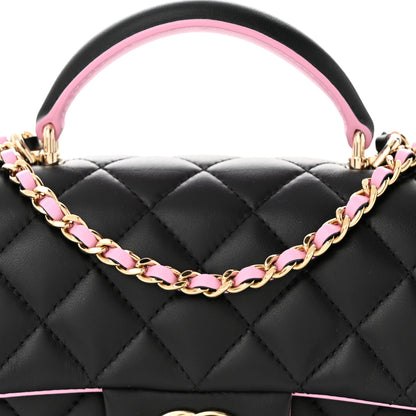 Chanel Lambskin Quilted Bi-Color Mini Top Handle Rectangular Flap Black Lilac 8 of 11