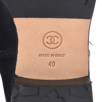 Chanel Calfskin Quilted CC Tall Lace Up Combat Boots 40 Black 9 of 12