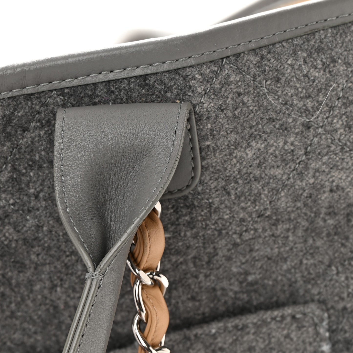 Wool Felt Calfskin Large Deauville Tote Grey Beige