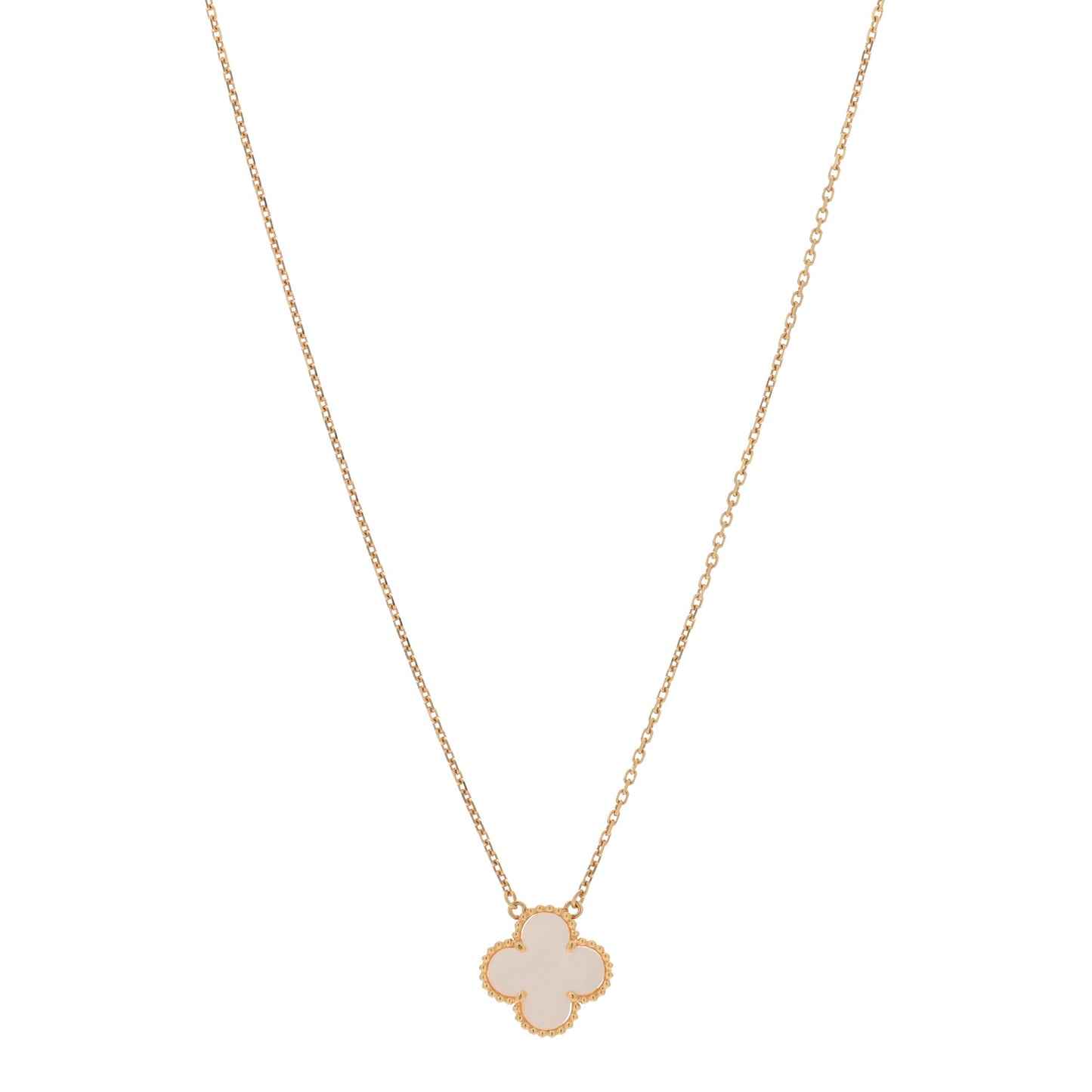 18K Yellow Gold Mother of Pearl Vintage Alhambra Pendant Necklace