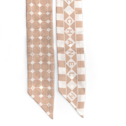 Chanel Silk Logo Slim Bandeau Scarf Beige White 3 of 4