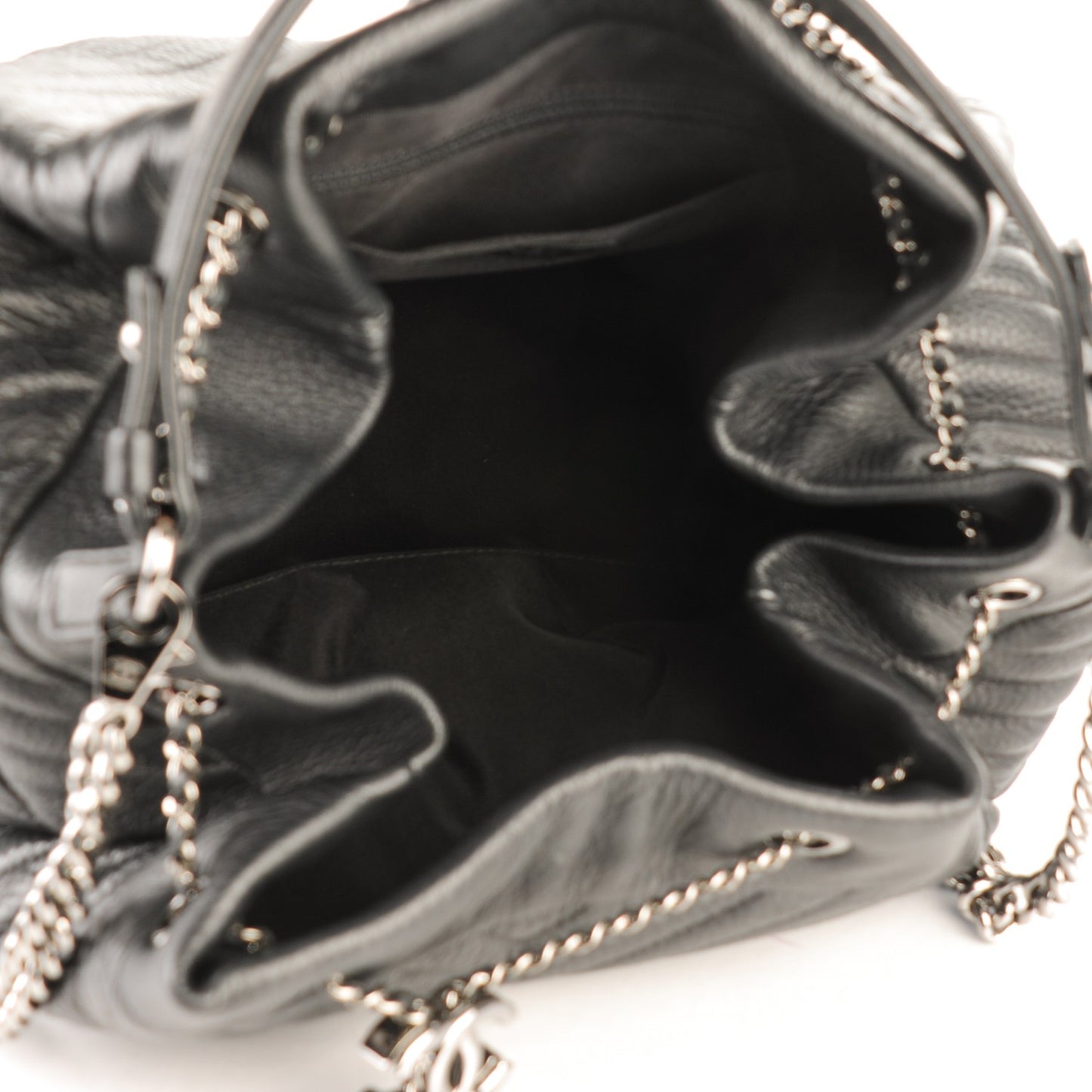 Deerskin Chevron Large CC Chain Bucket Drawstring Bag Black