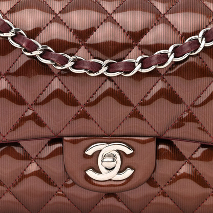Chanel Striated Patent Quilted Medium Double Flap Burgundy 10 of 16