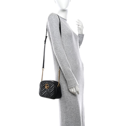 Gucci Calfskin Matelasse Small GG Marmont Chain Shoulder Bag Black 1 of 10